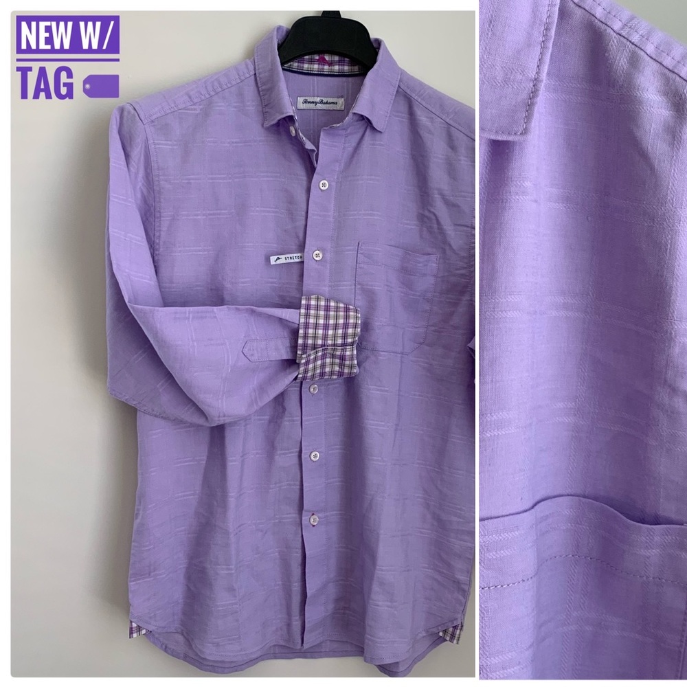 🎊(NWT) Limited! TOMMY BAHAMA Light Purple Linen Button Down Stretch Fit Shirt